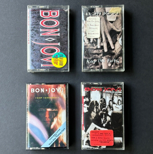 BON JOVI (4) CASSETTES: 3 SEALED (incl. slippery when wet) + 1 OPEN CASSETTE LOT