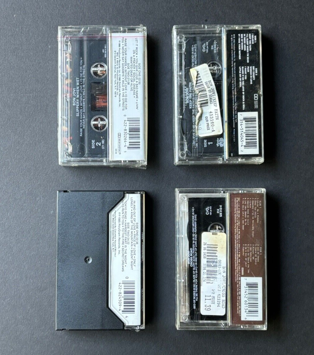 BON JOVI (4) CASSETTES: 3 SEALED (incl. slippery when wet) + 1 OPEN CASSETTE LOT