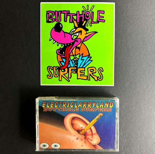 BUTTHOLE SURFERS electriclarryland 1996 U.S. SEALED CASSETTE + VINTAGE STICKER