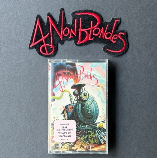 4 NON BLONDES bigger, better, faster, more! SEALED/NOS CASSETTE + VINTAGE PATCH