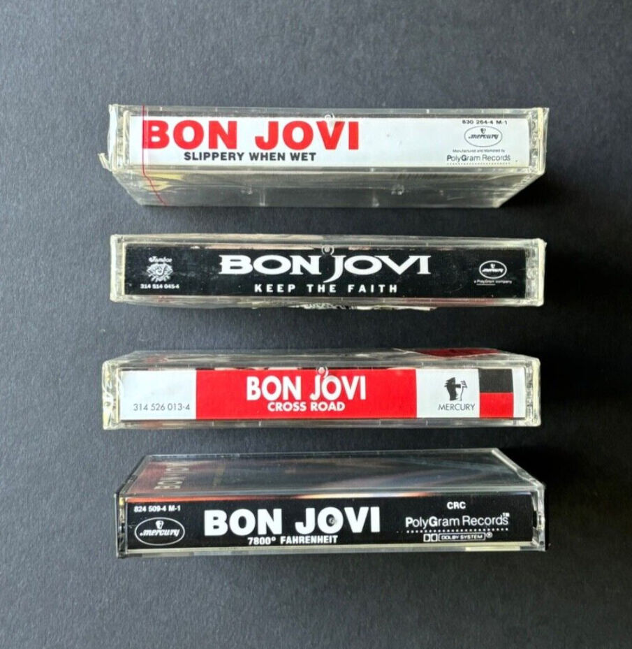 BON JOVI (4) CASSETTES: 3 SEALED (incl. slippery when wet) + 1 OPEN CASSETTE LOT